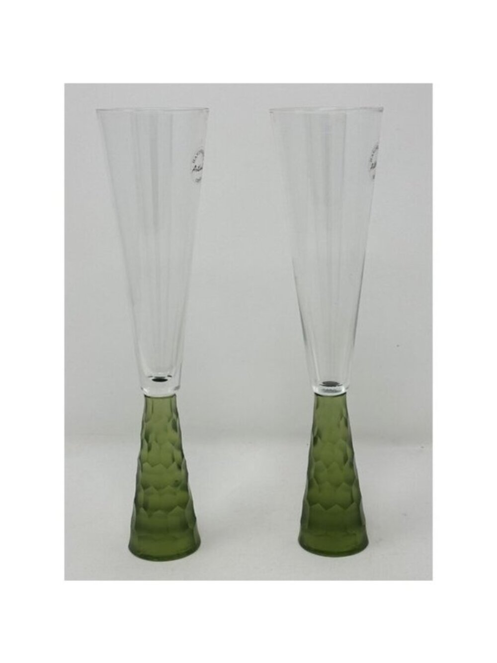 ARTLAND PRESCOTT Crystal Champagne Flutes Handblown Honeycomb GREEN Set of 2 - Picture 4 of 11